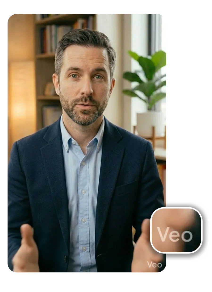 Google Flow Veo watermark — semi-transparent rotating logo on AI-generated video